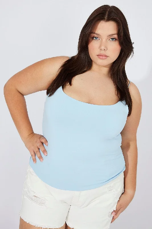 Flash Sale Starts Blue Singlet Top Scoop Neck Supersoft