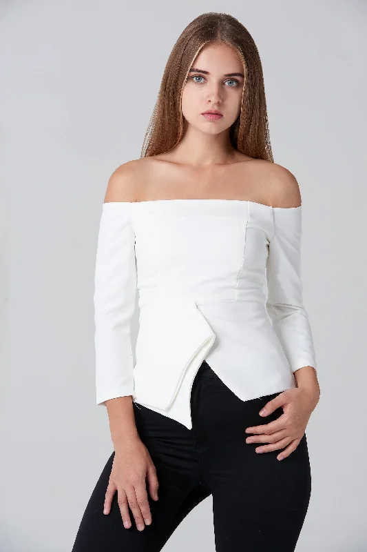 Latest Fashion White Off Shoulder Flare Hem Top