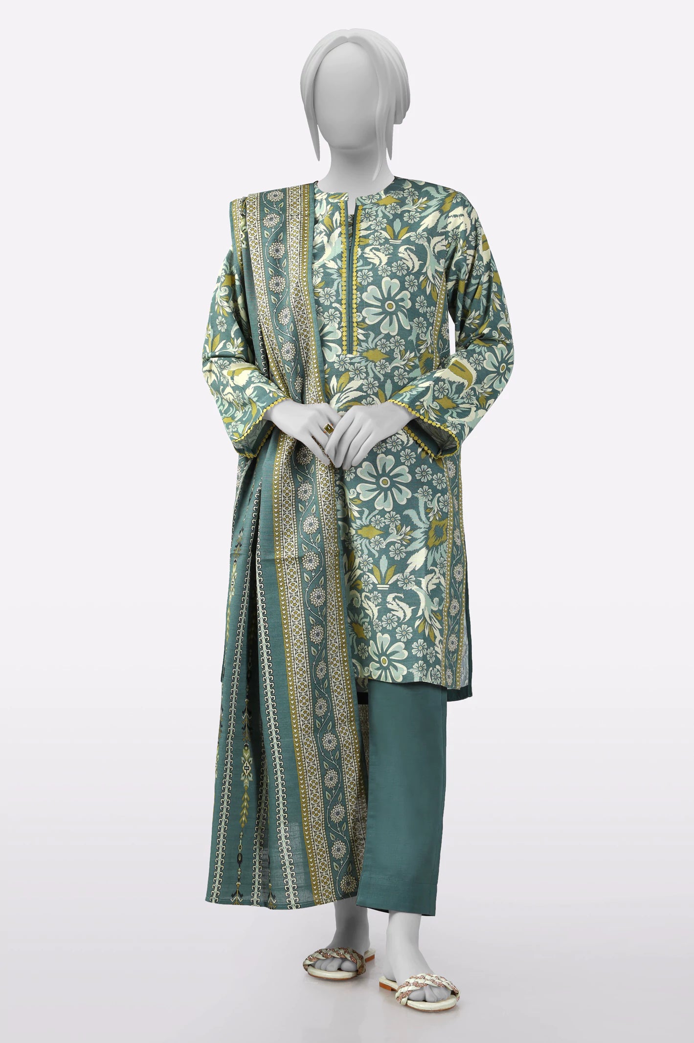 Elegant Style Green Printed 3PC