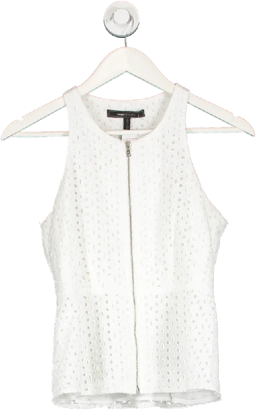Timeless Elegance Redefined BCBGMAXAZRIA White Zip Front Broderie Top UK XS