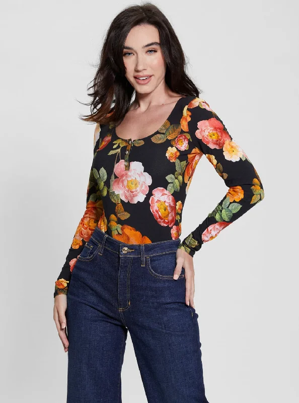 Snag Fabulous Fashion Bargains Black Floral Karla Henley Top