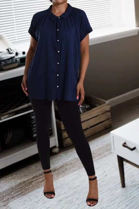 Modern Fashion Sale Navy Button Front Top