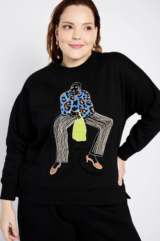 Special Offer For You Black Sweat Top with Fashion Girlie Print