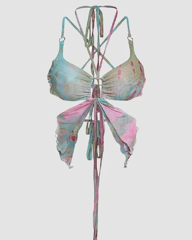 Sophisticated Fashion Watermarbled Butterfly Halter Top