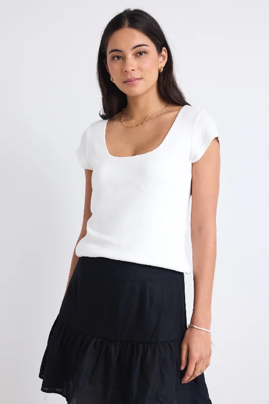 Contemporary Fashion Sale Definitive Ivory Cap Sleeve Square Neck Stretch Top