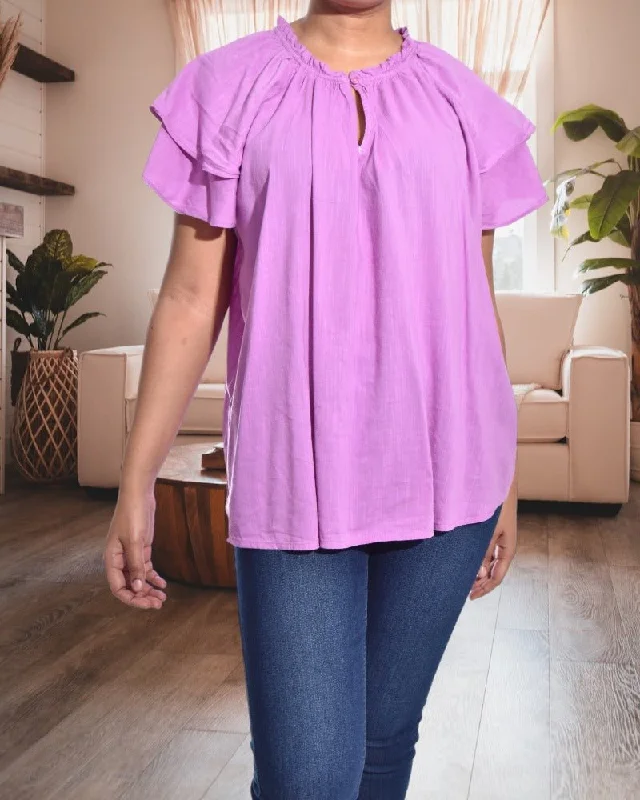 Holiday Glam Purple Flutter Sleeve Top