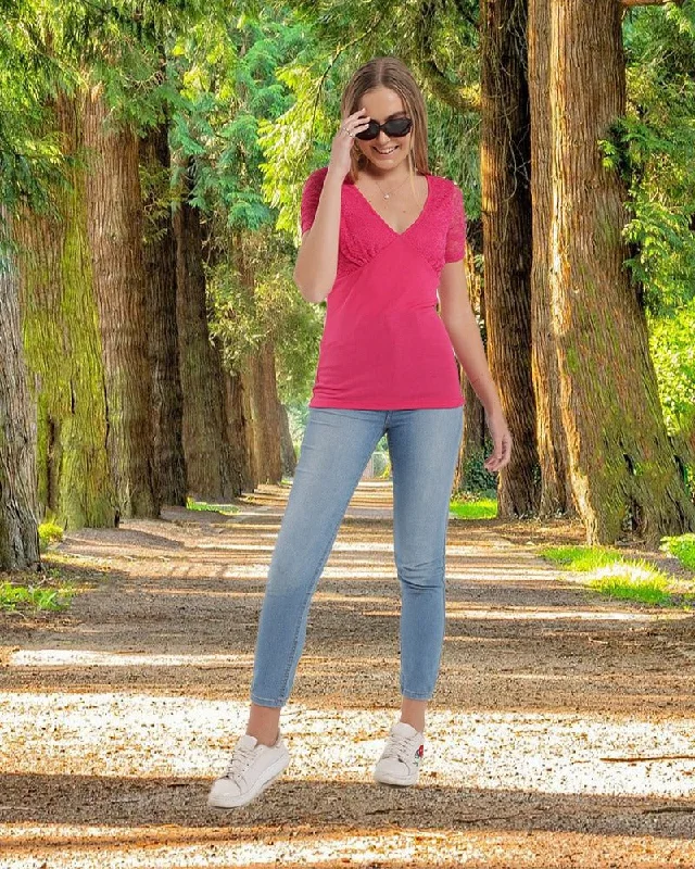 Urban Style Promotions Ladies Pink Rib Lace Top