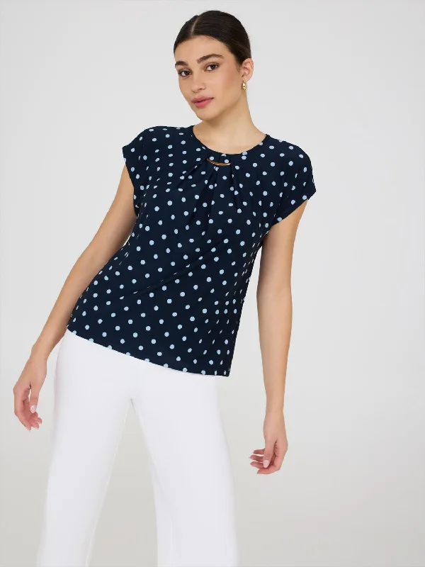 Everyday Elegance Sale Dot Print Pleated Top With Bar Detail
