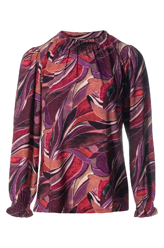 Flash Sale Now Printed Slinky Top with neck frill | Pink Lilac Paisley | 7403BR