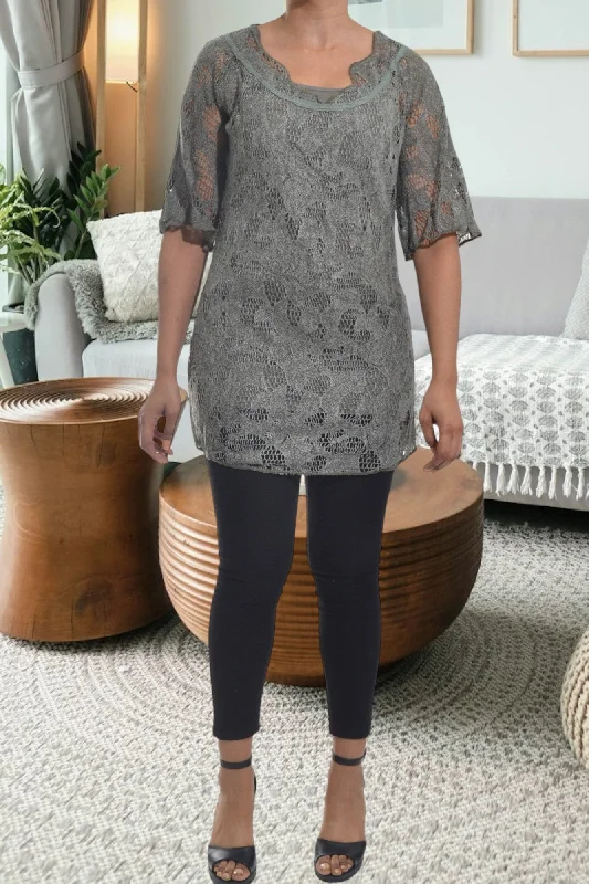 Chic And Edgy Olive Netted Top With Inner
