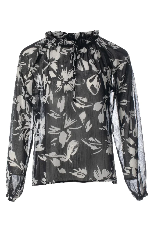 Browse Our Top Products Unlined Printed Chiffon Top | Blk Ivory Flower Lurex | 8551BR