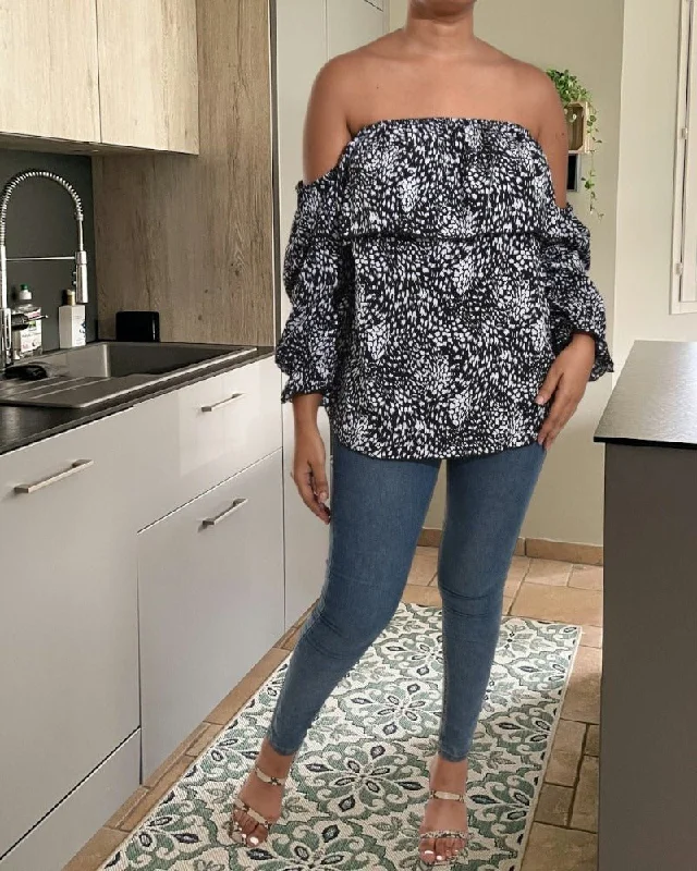 Hot Items Black Printed Sleeve Top
