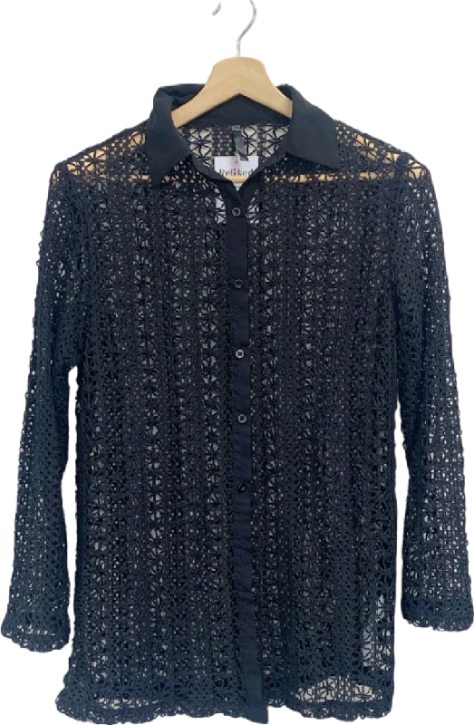 Flash Sale Fever Black Crochet Lace Shirt UK S