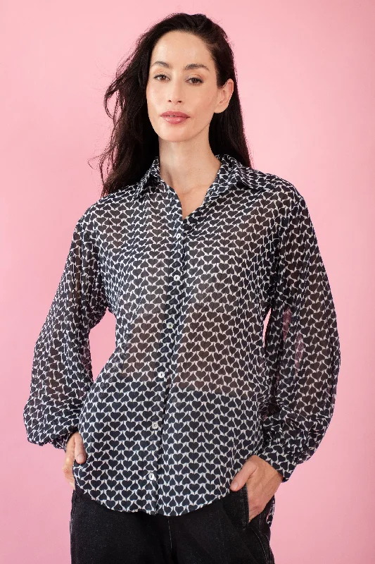 Elevated Casual Discounts Bellow Sleeve Shirt in Heart Chiffon