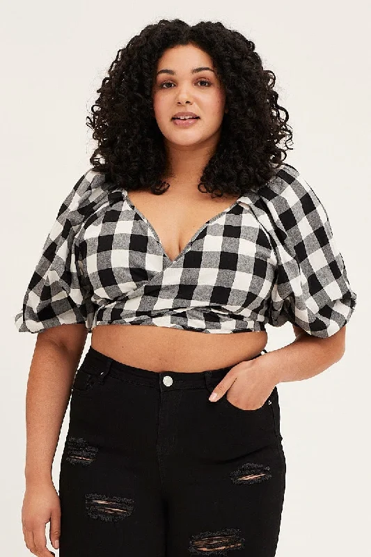 Best Sellers Check Short Puff Sleeve Black Gingham Wrap Bolero