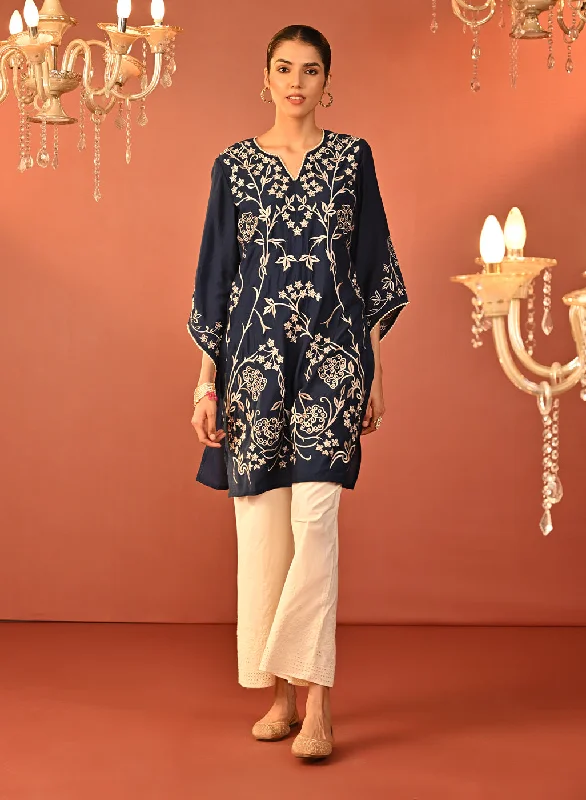 Smart Casual Deals Waliya Navy Blue Embroidered Party-wear Kurti for Women