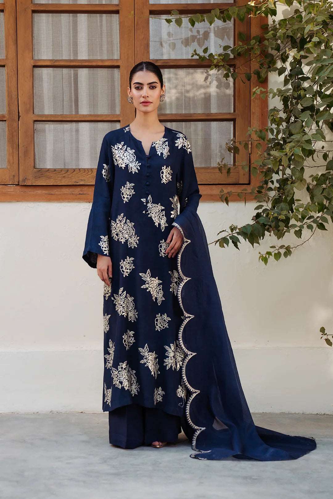 Spring Offer 3 Piece Embroidered Raw Silk Suit