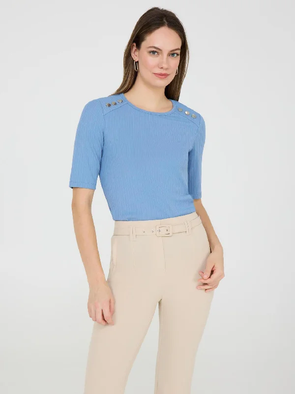 Feminine Style Promotions Ribbed Top With Button Details