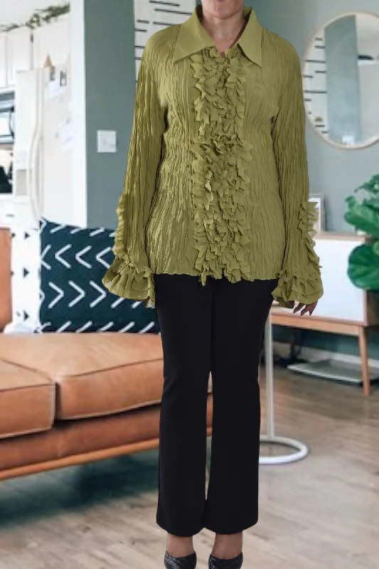 Cozy Comfort Style Sale Green Front Frill Top