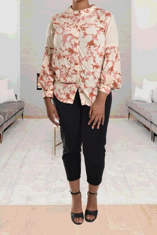 Evening Elegance Cream Flower Printed Shirt