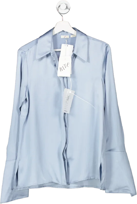Budget Saver Bite Studios  Blue Twisted Cuff Organic Silk Shirt UK 8