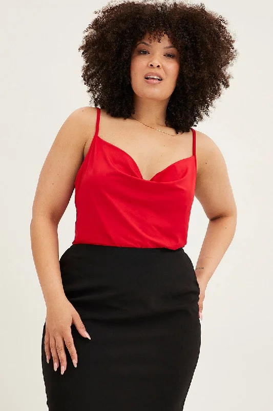 Summer Fashion Red Singlet Top Cowl Neck