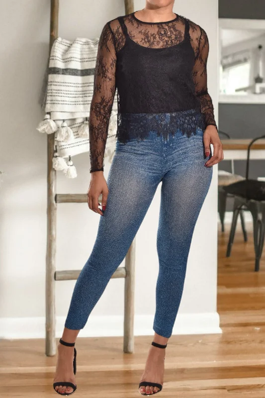 Affordable Luxury Fashion Black Patterned Net Top