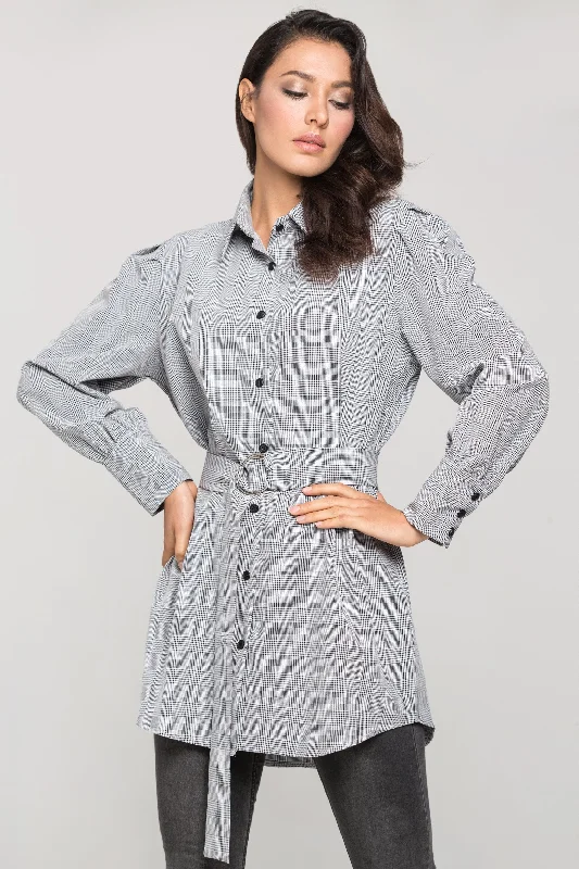 Crazy Discounts, Hurry Up Black and White Glenn Plaid Belted Shirt Dress