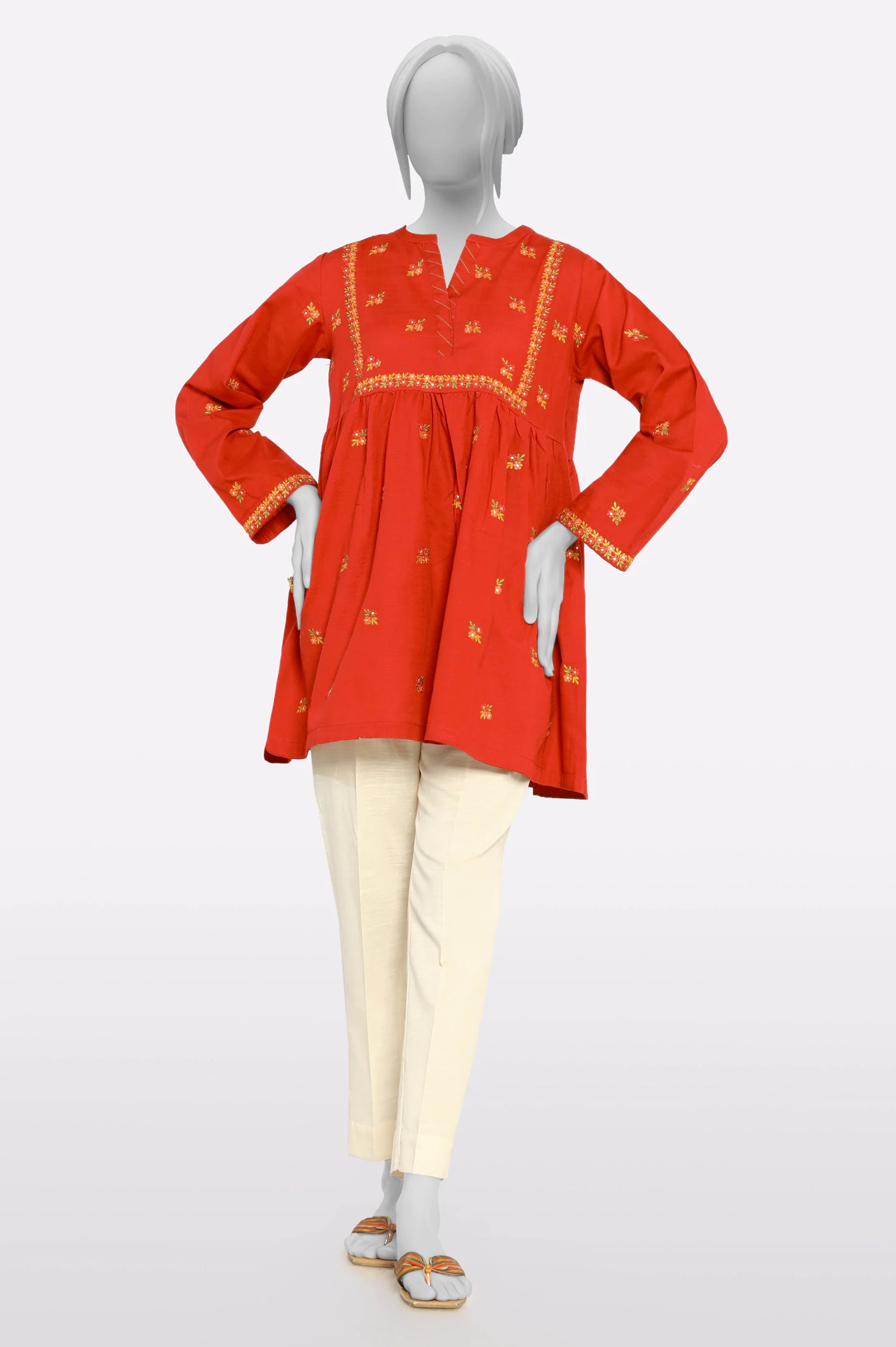 Mega Sale Red Embroidered Fusion Kurti