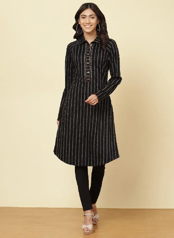 Smart Casual Deals Charcoal Black Striped Kurti
