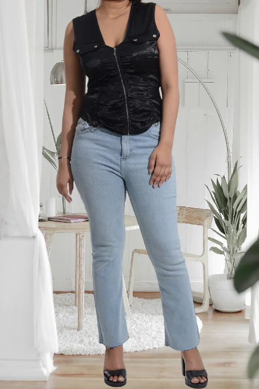 The Latest Trends Ladies Black Satin Top