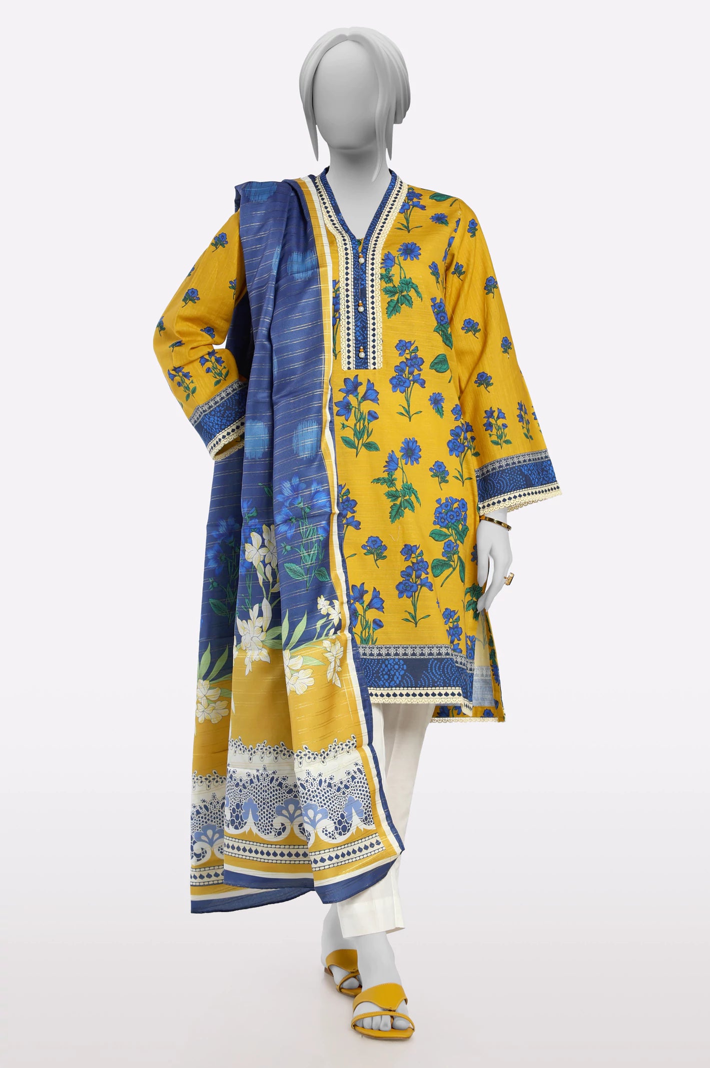 Urban Elegance Deals Mustard Printed Kurti With Dupatta
