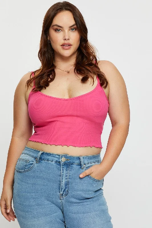 Romantic Fashion Discounts Pink Singlet Top Round Neck Jersey Rib