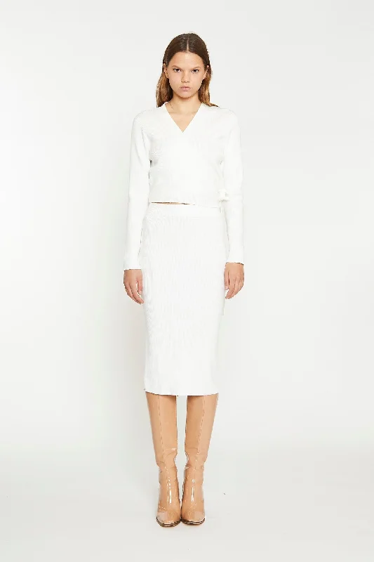 Flash Sales Off White Rib Knit Wrap-Top