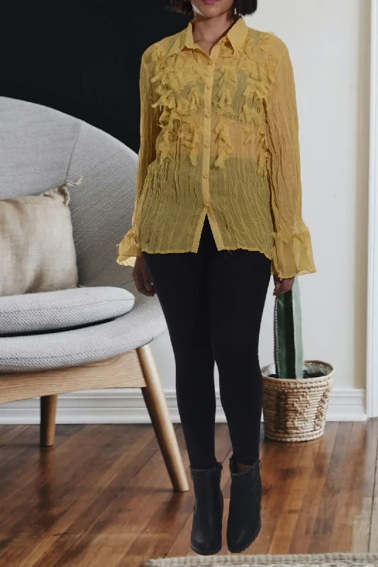 New Season Fashion Preview Sale Mustard Front Ruffle Top