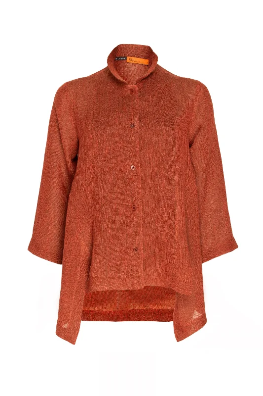 Hot Styles Drop Hem Shirt - Brick Linen 9711