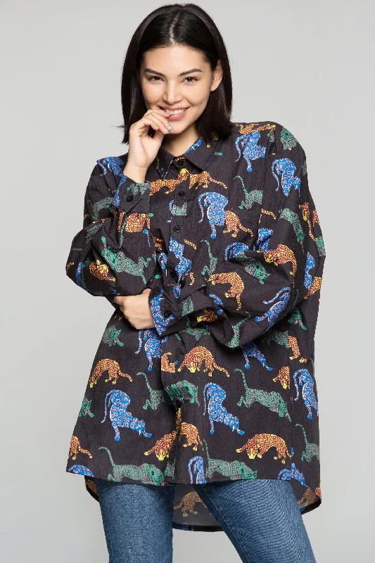 Bold Style Discounts Black Full Sleeves Colourful Tiger Print Shirt