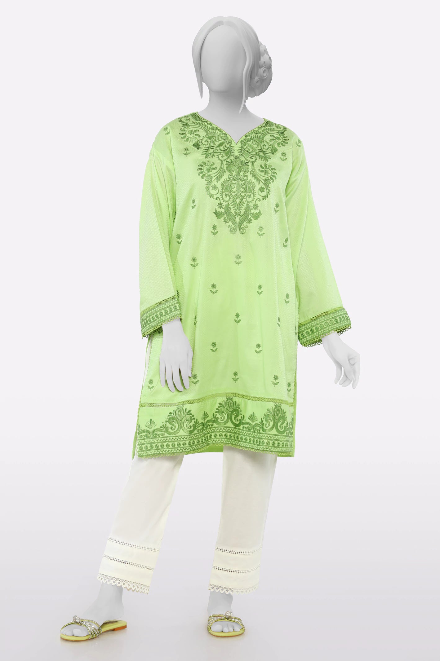 Insane Discount Onslaught Light Green Embroidered Kurti