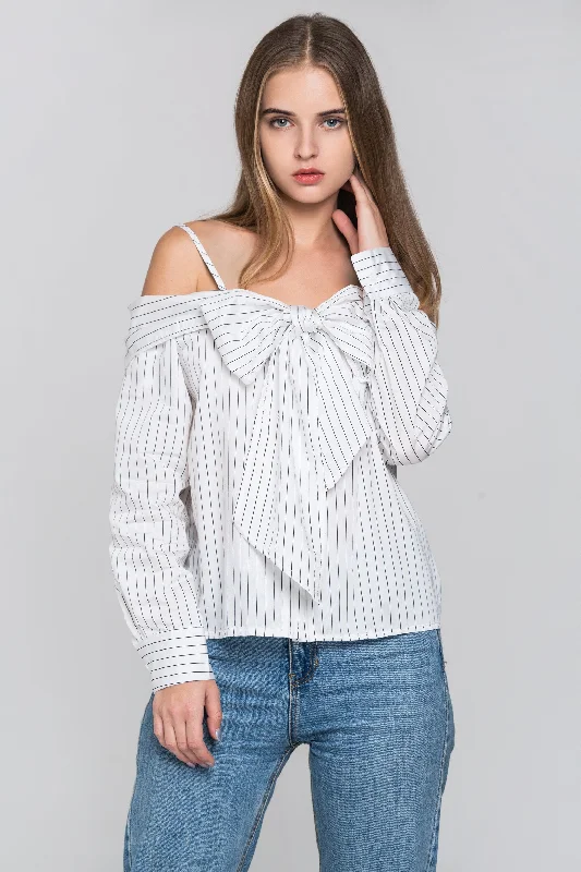 Trend Alert White Pin Stripes Cold Shoulder Tie Bandeau Top