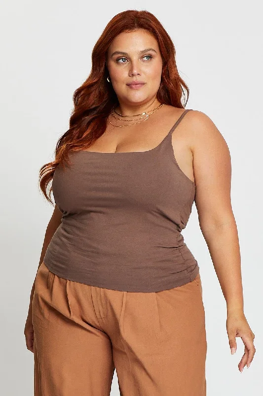Hot Styles Brown Singlet Top Scoop Neck