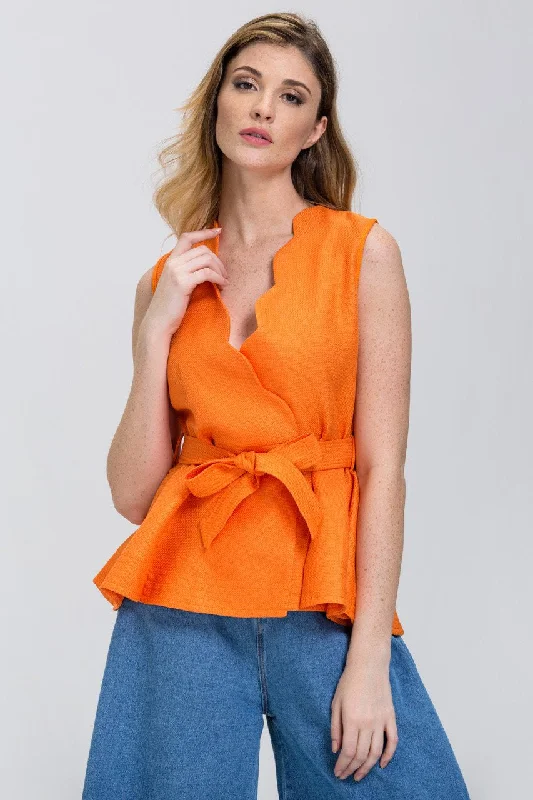 Huge Price Cut The Real Fouz - Orange Scalloped Overlap Peplum Top