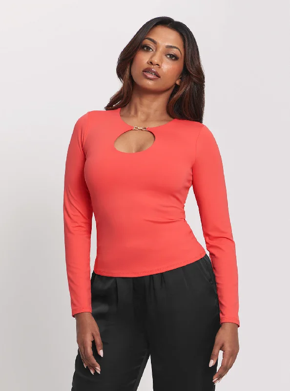 Gift Ideas Coral Orange Keyhole Morgen Top
