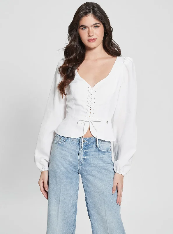 Discover Now Eco White Federica Lace Up Top