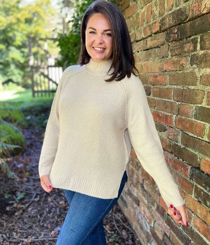 Refined Fashion Sale Oatmeal Soft Funnel Neck Jumper