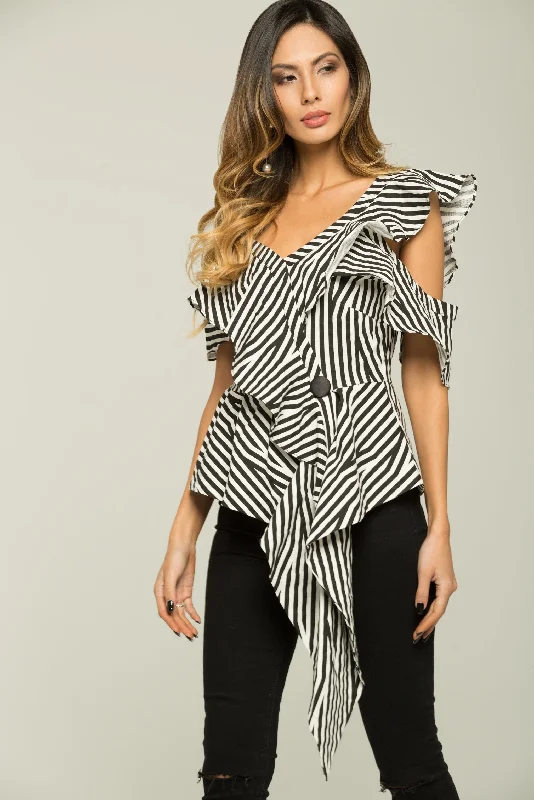 Huge Discounts This Week Black and White Zebra Stripes Asymmetrical Top