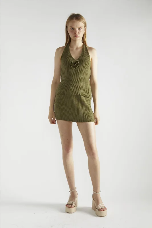 Style Without Limits Khaki Halter-Neck Sleeveless-Top