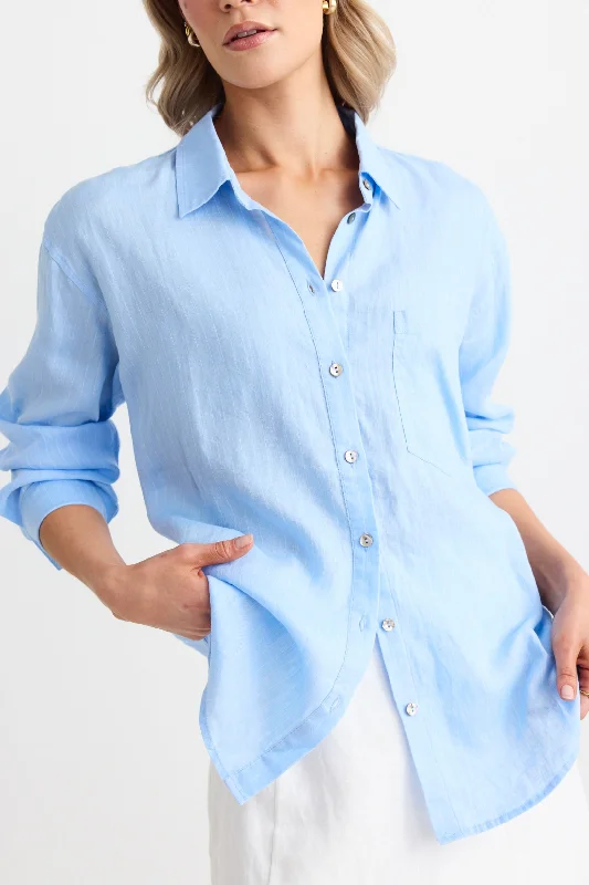 Chic Style, Always In Vogue Optimum Sky Blue Stripe Linen Oversized Shirt