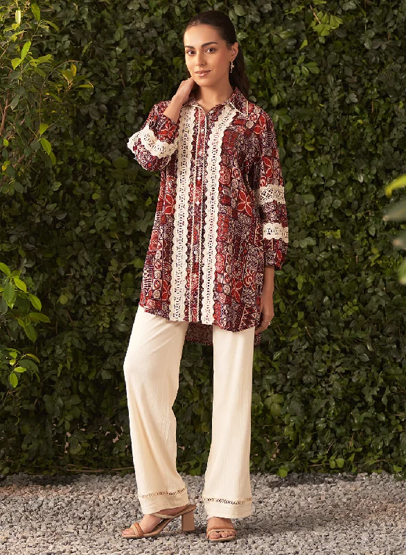 Special Offer For You Lara Burgundy Printed Rayon Shirt for Women