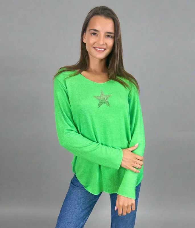 Popular Collection Green Diamante Star Lightweight Jumper