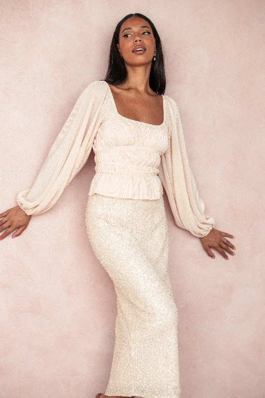 Vibrant Style Promotions Ceppia Plisse Top - Light Peach